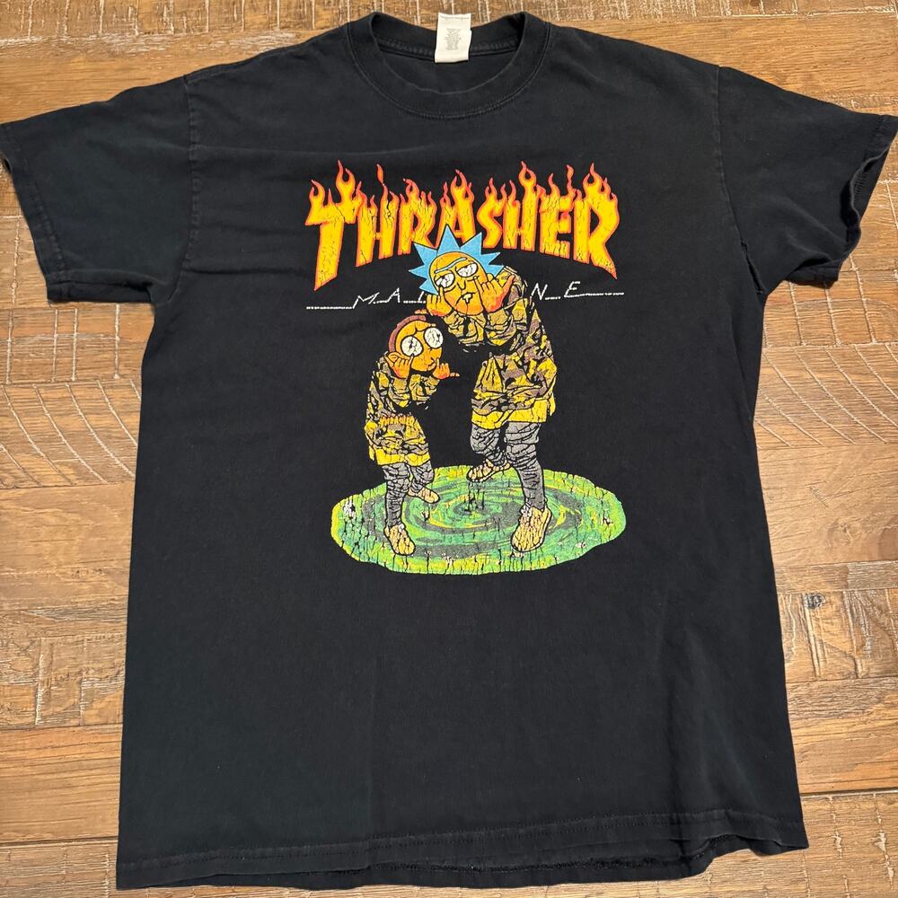 Thrasher Magazine Rick & Morty Shirt Men's Medium Black Hole in Pit Project DIY